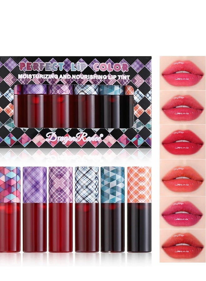 6 Colors Lip Tint Stain Set 24 Hours Long Lasting Red Liquid Lipstick Velvet Tint, Moisturizing Plump Gloss Multi-use Cheek Tint, Lightweight Non-Sticky Longwear Makeup - Image 1