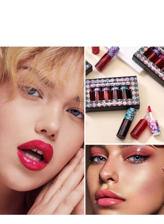 6 Colors Lip Tint Stain Set 24 Hours Long Lasting Red Liquid Lipstick Velvet Tint, Moisturizing Plump Gloss Multi-use Cheek Tint, Lightweight Non-Sticky Longwear Makeup - Image 3