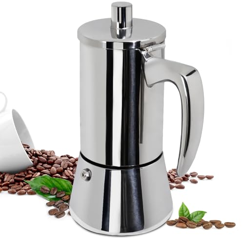 Supvision 4 Cup Thickened Moka Pot 304 Stainless Steel 200ml Italian Espresso Coffee Maker Stovetop CoffeeMakers Mocha Pot Percolator for Induction Stove Classic Cafe Makers Portable for Easy Brewing - Image 1