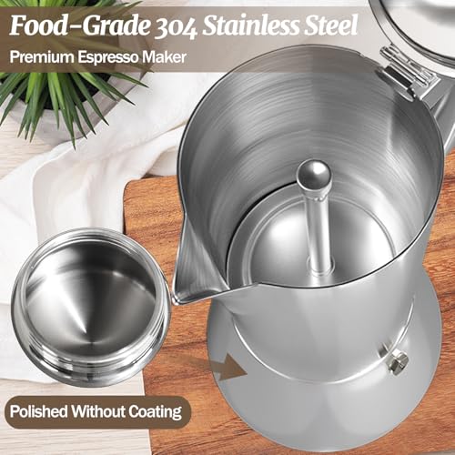 Supvision 4 Cup Thickened Moka Pot 304 Stainless Steel 200ml Italian Espresso Coffee Maker Stovetop CoffeeMakers Mocha Pot Percolator for Induction Stove Classic Cafe Makers Portable for Easy Brewing - Image 5