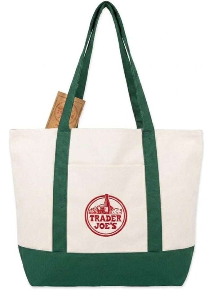 ترايدر جويز حقيبة تسوق قماشية كبيرة قابلة لإعادة الاستخدام من Trader Joe's - خضراء - Image 1