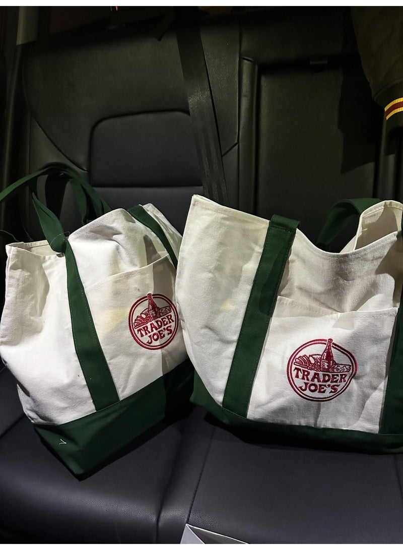 ترايدر جويز حقيبة تسوق قماشية كبيرة قابلة لإعادة الاستخدام من Trader Joe's - خضراء - Image 2