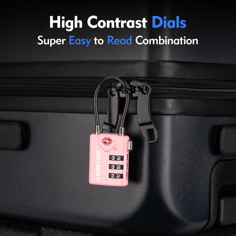 SURE LOCK TSA Compatible Travel Luggage Locks, Inspection Indicator, Easy Read Dials TSA Approved with Zinc Alloy (2, Pink 2 Pack) - Image 4