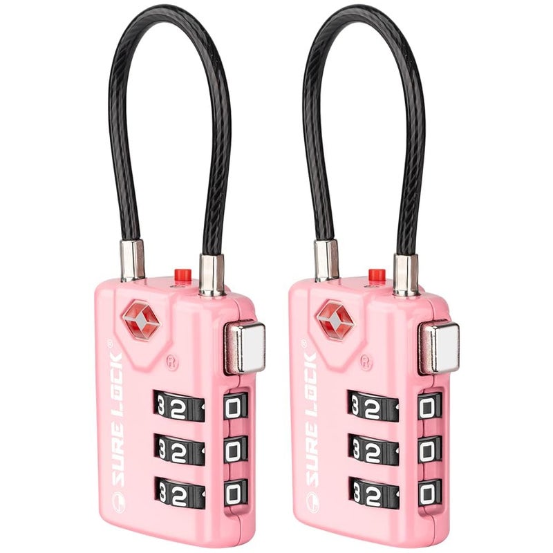 SURE LOCK TSA Compatible Travel Luggage Locks, Inspection Indicator, Easy Read Dials TSA Approved with Zinc Alloy (2, Pink 2 Pack) - Image 1