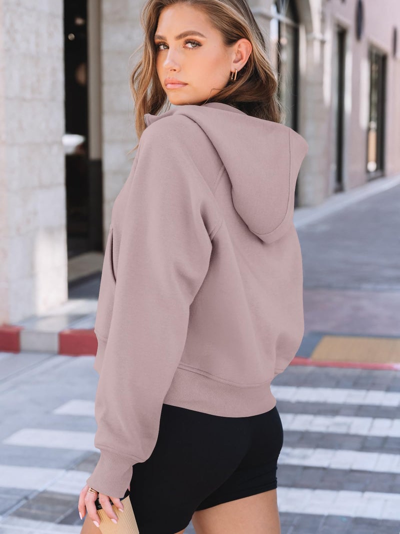 AUTOMET Womens Hoodies Fleece Fall Fashion Outfits Workout Sweatshirts Y2k Winter Zip Up Jackets Oversized Tops Clothes 2026 DarkPink XL - Image 4