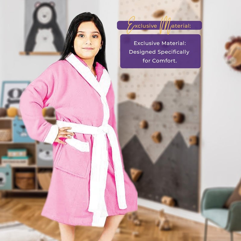 Rangoli Noble 100% Cotton Terry Kids Bathrobe, Baby Pink, 7-8 Years - Image 5