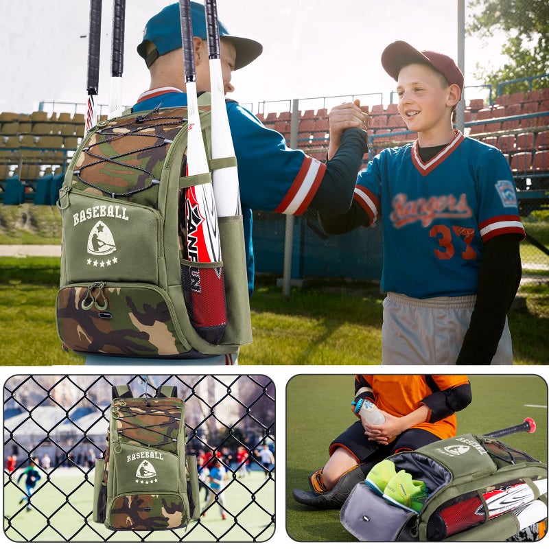 VIGEGARI Baseball Bag for Youth & Adult with 4 Bat Sleeves - Softball Bat Bag with Shoe Compartment - Baseball Backpack for T-Ball, Softball Equipment, Baseball Gear, Baseball Bags for Boys 8-12 - Image 5