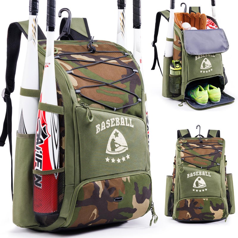 VIGEGARI Baseball Bag for Youth & Adult with 4 Bat Sleeves - Softball Bat Bag with Shoe Compartment - Baseball Backpack for T-Ball, Softball Equipment, Baseball Gear, Baseball Bags for Boys 8-12 - Image 1