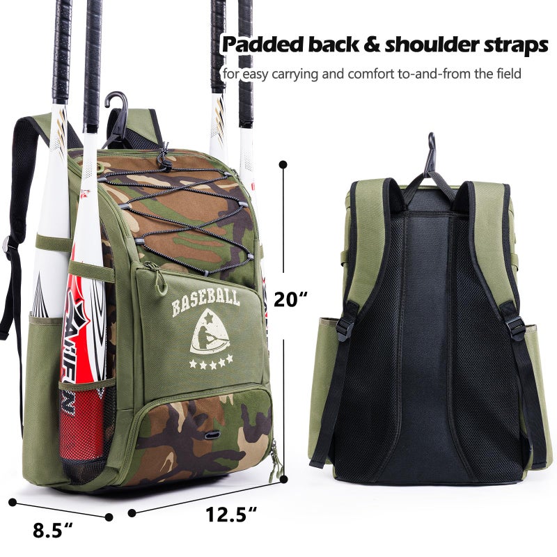 VIGEGARI Baseball Bag for Youth & Adult with 4 Bat Sleeves - Softball Bat Bag with Shoe Compartment - Baseball Backpack for T-Ball, Softball Equipment, Baseball Gear, Baseball Bags for Boys 8-12 - Image 4