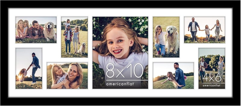 Americanflat إطار صور أمريكان فلات 12x30 مع زجاج أكريليك مصقول، إطارات صور متعددة تناسب صورة واحدة 8x10 وثماني صور 5x7 أو استخدمه كإطار واحد 12x30، مجموعة توقيع، أسود - Image 1