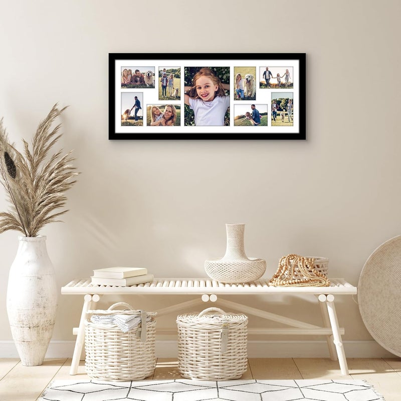 Americanflat إطار صور أمريكان فلات 12x30 مع زجاج أكريليك مصقول، إطارات صور متعددة تناسب صورة واحدة 8x10 وثماني صور 5x7 أو استخدمه كإطار واحد 12x30، مجموعة توقيع، أسود - Image 5