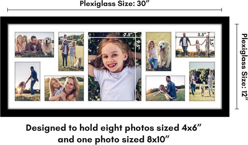 Americanflat إطار صور أمريكان فلات 12x30 مع زجاج أكريليك مصقول، إطارات صور متعددة تناسب صورة واحدة 8x10 وثماني صور 5x7 أو استخدمه كإطار واحد 12x30، مجموعة توقيع، أسود - Image 2