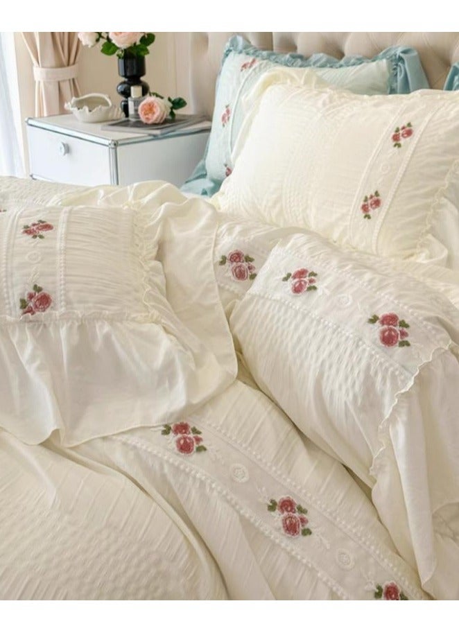Fitted Sheet Style — ﻿ Four Piece Set Of Washed Cotton Princess Embroidered Bedding - Image 1