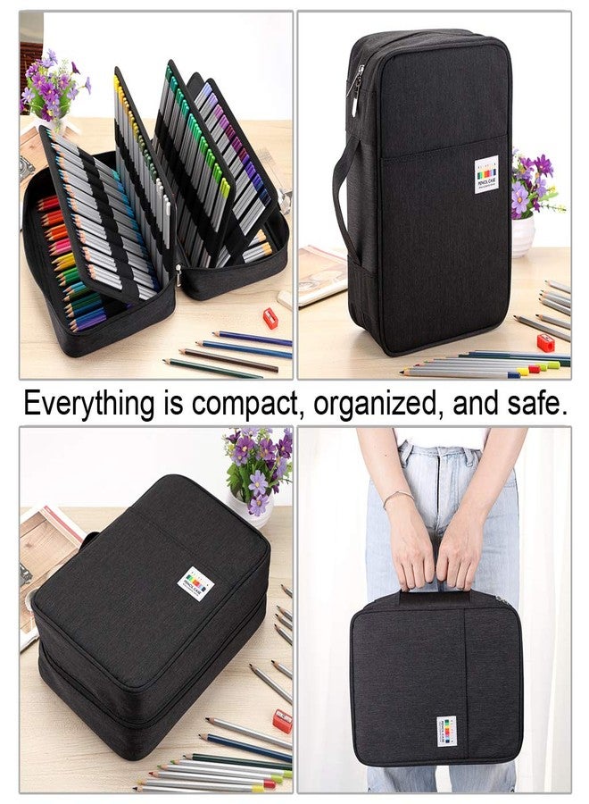 BTSKY Colored Pencil Case 300 Slots Pen Pencil Bag Organizer with Handy Wrap Portable- Multilayer Holder for Crayola Colored Pencils & Gel Pen(Black) - Image 3