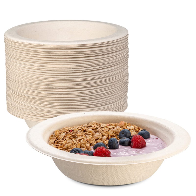 Comfy Package [125 Pack 100% Compostable Paper Bowls  16 oz. Heavy-Duty Kraft Paper Soup Bowls - Eco-Friendly Disposable Sugarcane Bowls - Image 1