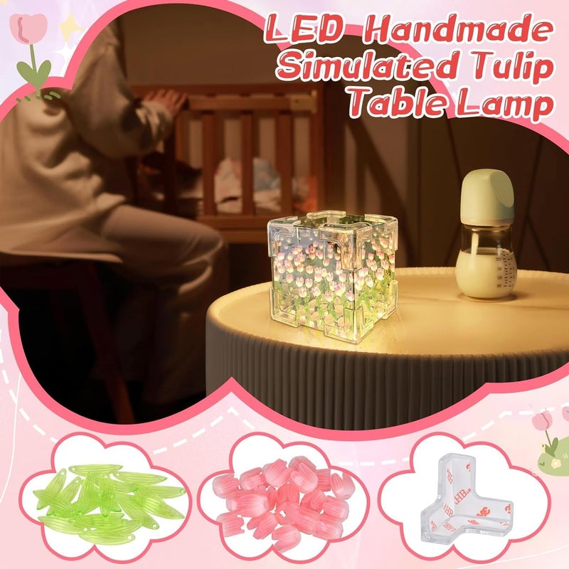 Excefore DIY Tulip Night Light, 21 Flowers Cloud Mirror Tulip Lamp, Infinity Mirror Lights, Light and Mirror 2 in 1 Portable LED Bedside Lamps, Flower Girl Gifts for Friends Couple Birthday - Image 4