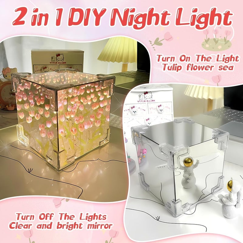 Excefore DIY Tulip Night Light, 21 Flowers Cloud Mirror Tulip Lamp, Infinity Mirror Lights, Light and Mirror 2 in 1 Portable LED Bedside Lamps, Flower Girl Gifts for Friends Couple Birthday - Image 2