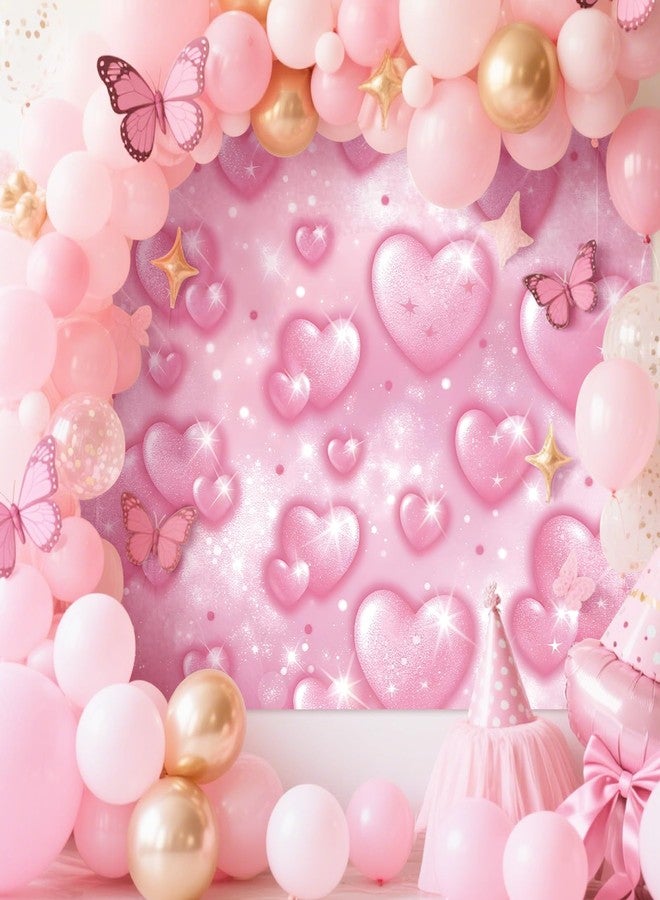 Kreyfer 7 x 5 FT Heart Valentine’s Day Backdrop - Pink Romantic Sparkling Heart Photography Background for Wedding, Engagement, Birthday, and Love-Themed Party Decorations - Image 3