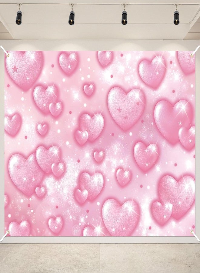 Kreyfer 7 x 5 FT Heart Valentine’s Day Backdrop - Pink Romantic Sparkling Heart Photography Background for Wedding, Engagement, Birthday, and Love-Themed Party Decorations - Image 1