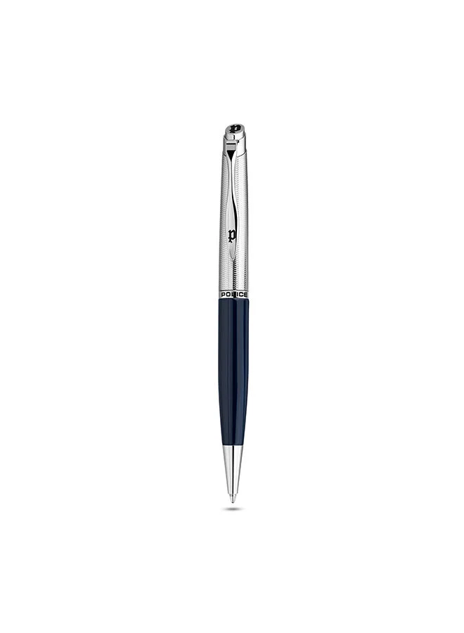 POLICE Police Lucida Silver Blue Stainless Steel Medium Drill Point & Firm Grip Type Blue Ink Pen - PERGB2200202