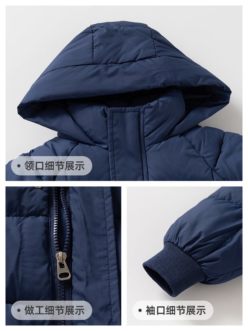 Children'S Mid-Length Cotton Coat Thick Solid Color Korean Style Boys' Warm Cotton Jacket Winter Top - Image 5