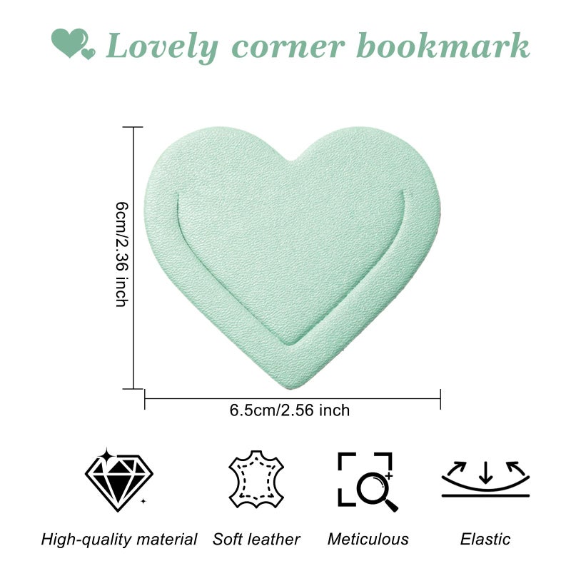 Winjeto 6 Pieces Leather Heart Bookmarks, Cute Corner Bookmark, Book Page Marker Clip Reading Gifts for Women Teachers Students, Book Lovers Accessories for School Office Home Supplies - Image 2