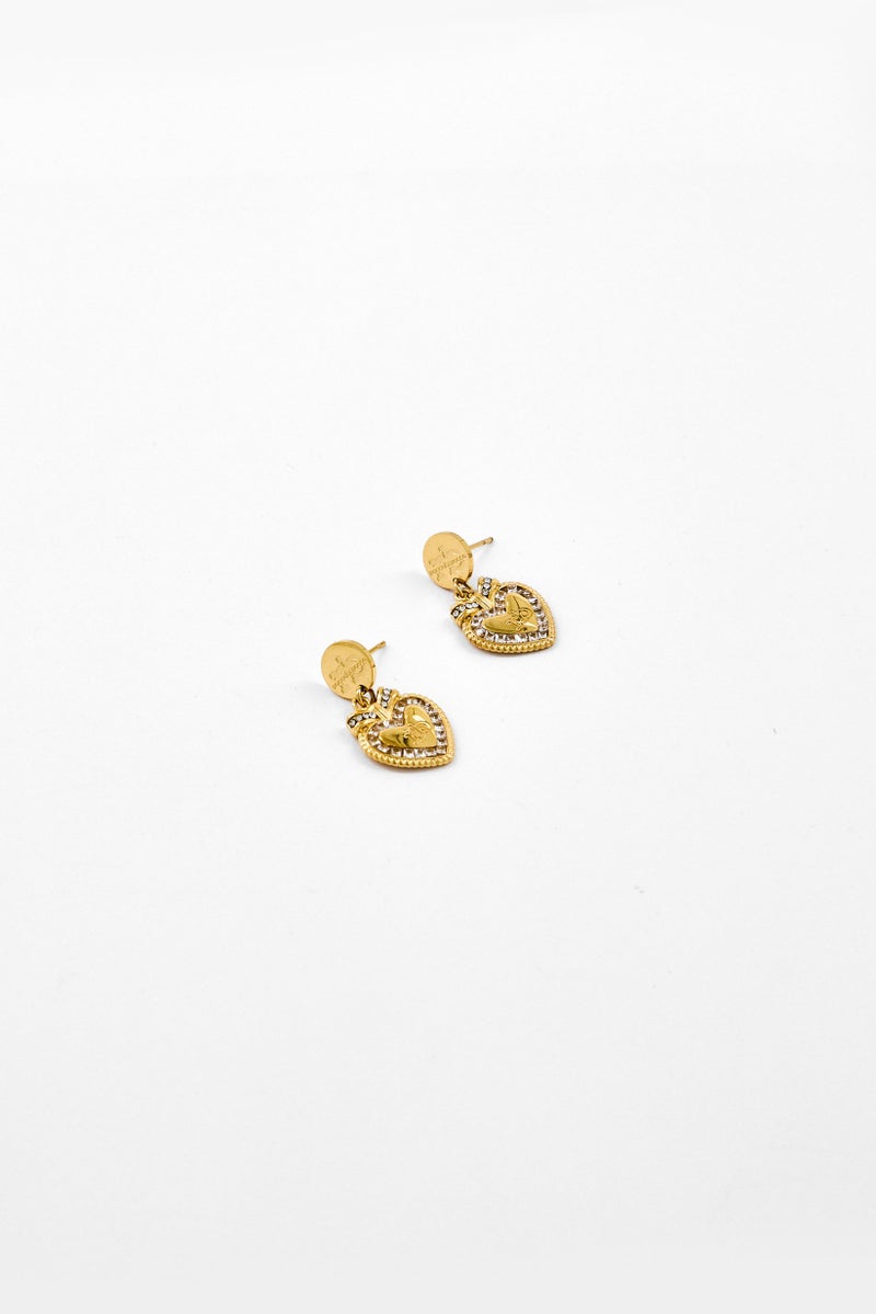 RoccoBarocco Women Gold Plated Heart Shaped Drop Earrings, Gold  - Image 1