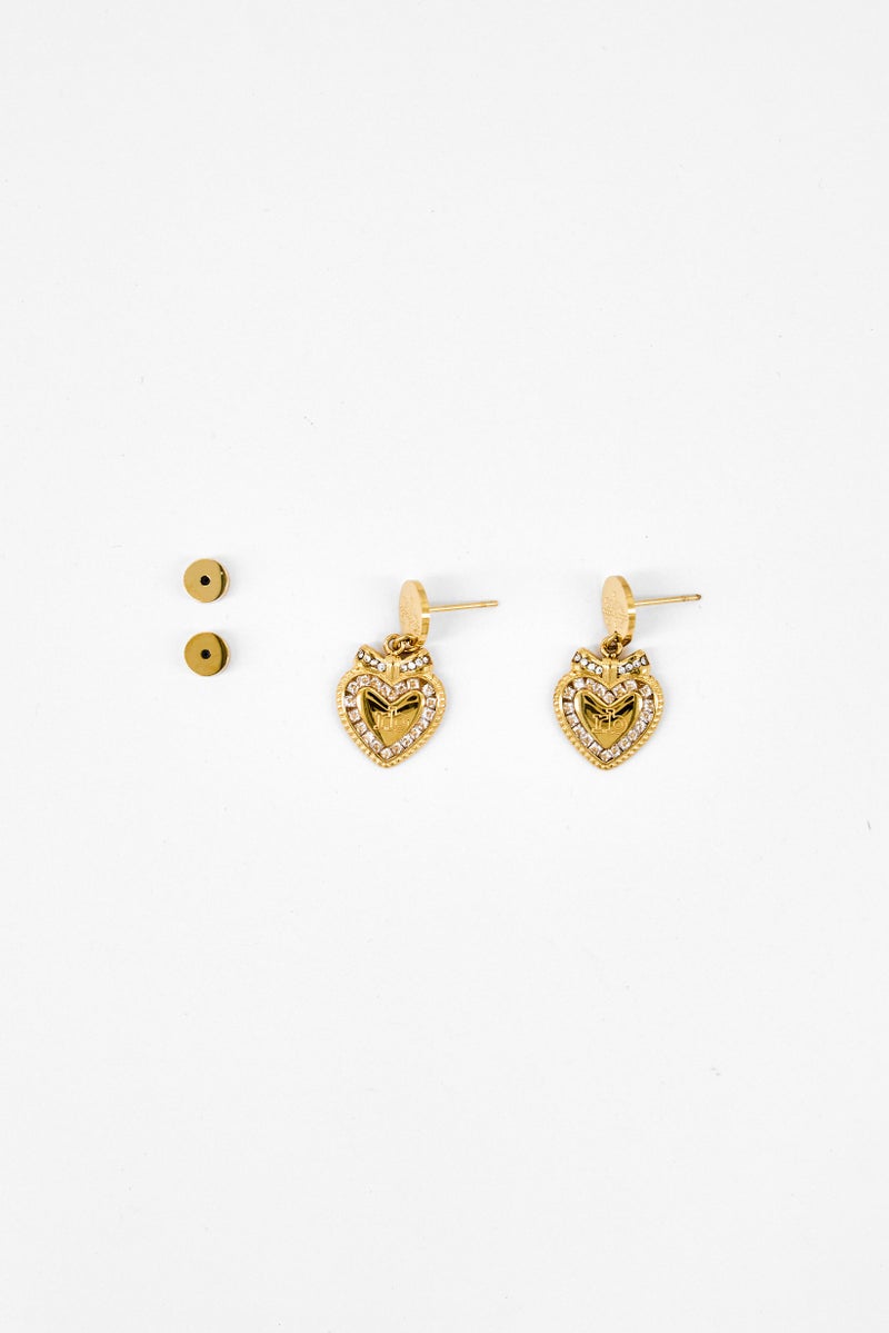RoccoBarocco Women Gold Plated Heart Shaped Drop Earrings, Gold  - Image 3