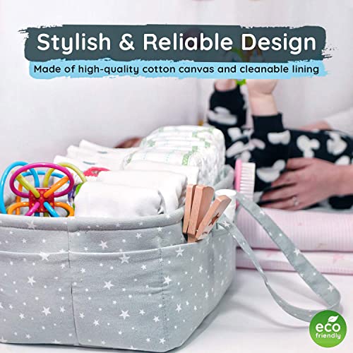 Winnies Cute Diaper Caddy Bag for Smart Mothers Baby Diaper Caddy Organizers Baby Wipes Felt Storage, Nursery, Foldable and Portable (Grey Star) - Image 2