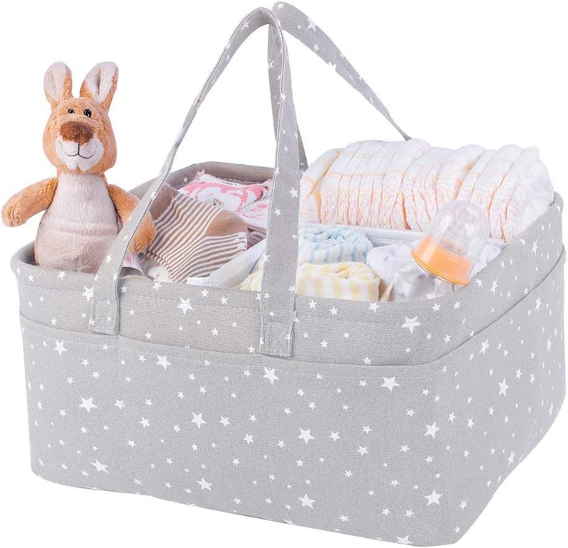 Winnies Cute Diaper Caddy Bag for Smart Mothers Baby Diaper Caddy Organizers Baby Wipes Felt Storage, Nursery, Foldable and Portable (Grey Star) - Image 1