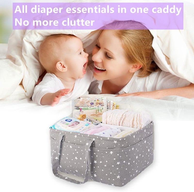 Winnies Cute Diaper Caddy Bag for Smart Mothers Baby Diaper Caddy Organizers Baby Wipes Felt Storage, Nursery, Foldable and Portable (Grey Star) - Image 4