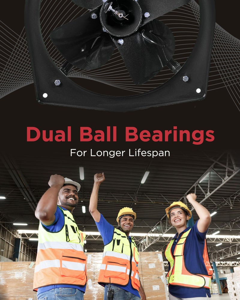Almonard Exhaust Fan 9 Inch (225mm) - Air Vent Home & Kitchen With 4 Leaf Blades, 1400 RPM, Motor Capacitor, & Dual Ball Bearings - Powerful Suction, Black - Image 4
