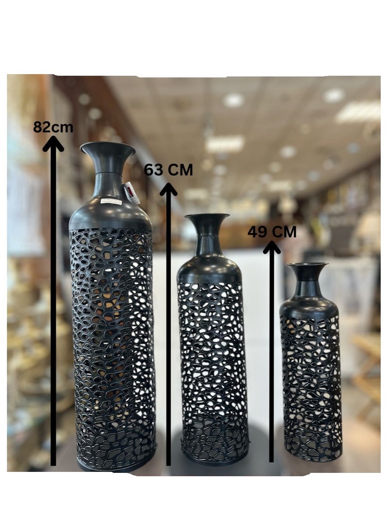 Roman Gifts Metal Decorative Vase Abstract Patterned Centerpiece Vases with Open Frame Design, Set of 3 Vases for Home Decoration  - Image 2