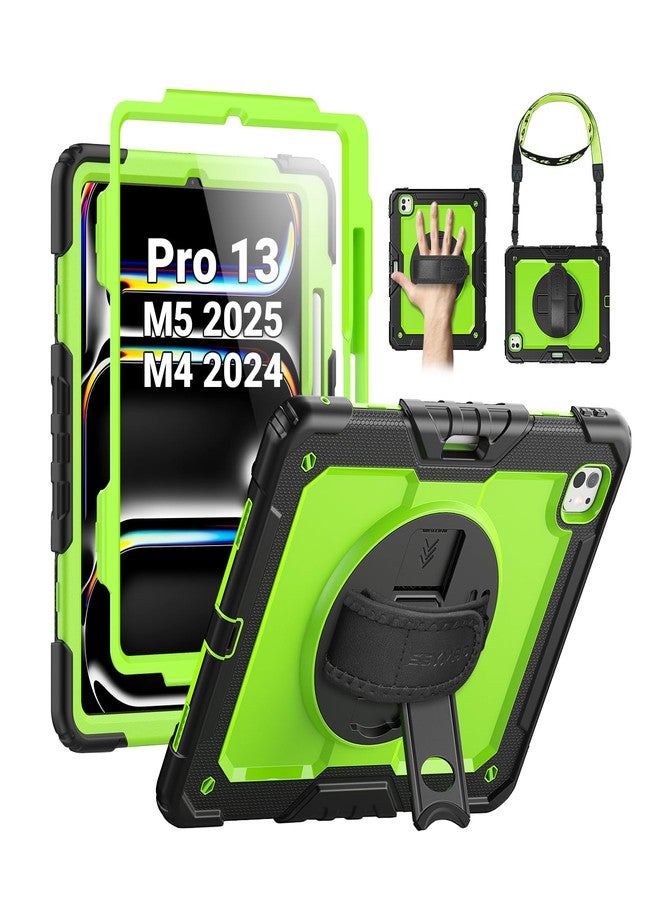SEYMAC جراب SEYMAC لجهاز iPad Pro مقاس 13 بوصة M4 2024 (الجيل السابع)، جراب واقٍ متين مقاوم للصدمات مع واقي شاشة، وحامل دوار 360 درجة، وحزام لليد/الكتف، وحامل قلم، أخضر - Image 1