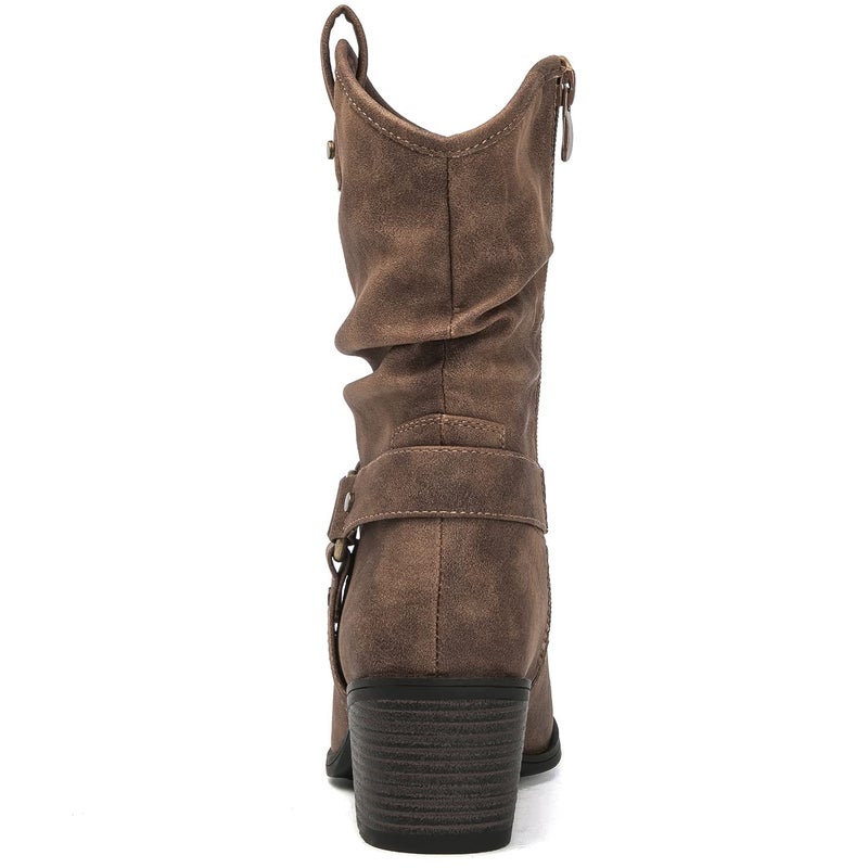 GLOBALWIN Women's Camel Mid Calf Cowgirl Boots Fashion Western Cowboy Boots for Women Chunky Low Heel With Side Zipper Size 7M - Image 5