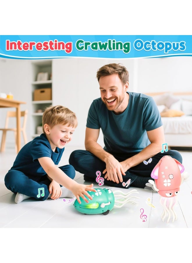 ST ZONE Squid Dance Electric Dancing Octopus Toy with LED Light & Music, Smart Crawling Baby Toy with Automatic Evasion, Fishing Rod & Tentacle Moves, Fun Tummy Time Toy for Kids & Toddlers - Image 2