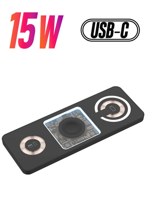 3 In 1 Wireless Fast Charging Station, Dock Magnetic Transparent See Through Coil Pcb Design Slim, Fit for Iphone, Airpods, Apple Watch, Compatible with Multi Device Androids Samsung