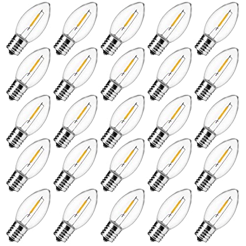 MineTom 25 Pack C9 LED Christmas Light Bulbs Clear Plastic C9 Shatterproof LED Bulbs Replacement for Christmas String Lights E17 Intermediate Base Commercial Dimmable Holiday Bulbs Warm White 2700K - Image 1