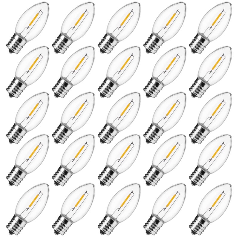 MineTom 25 Pack C9 LED Christmas Light Bulbs Clear Plastic C9 Shatterproof LED Bulbs Replacement for Christmas String Lights E17 Intermediate Base Commercial Dimmable Holiday Bulbs Warm White 2700K - Image 2