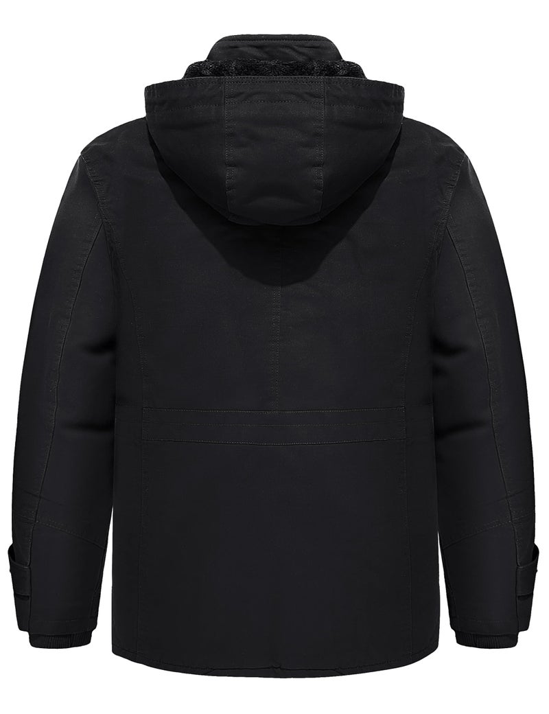 TACVASEN Mens Winter Jacket Fleece Warm Jackets Winter Coats for Men Military Work Coat with Hooded Black XL - Image 2