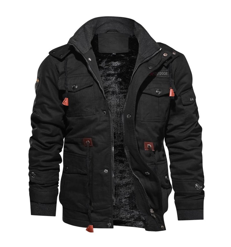 TACVASEN Mens Winter Jacket Fleece Warm Jackets Winter Coats for Men Military Work Coat with Hooded Black XL - Image 1