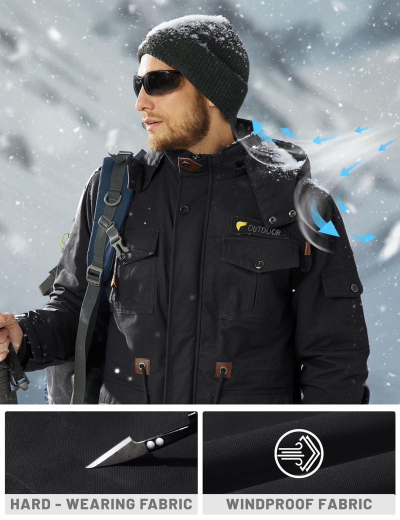 TACVASEN Mens Winter Jacket Fleece Warm Jackets Winter Coats for Men Military Work Coat with Hooded Black XL - Image 4