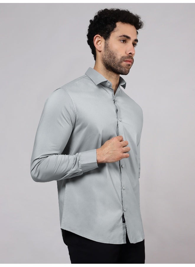 BEYOUNG Grey Plain Cotton Shirts - Image 2