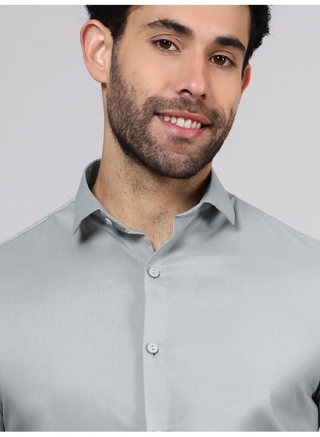 BEYOUNG Grey Plain Cotton Shirts - Image 3