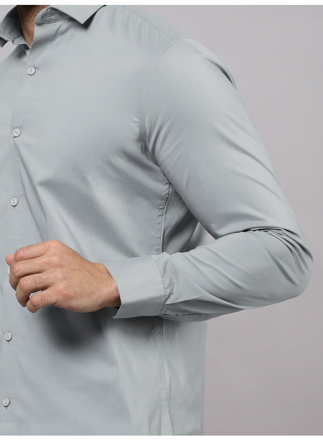 BEYOUNG Grey Plain Cotton Shirts - Image 5