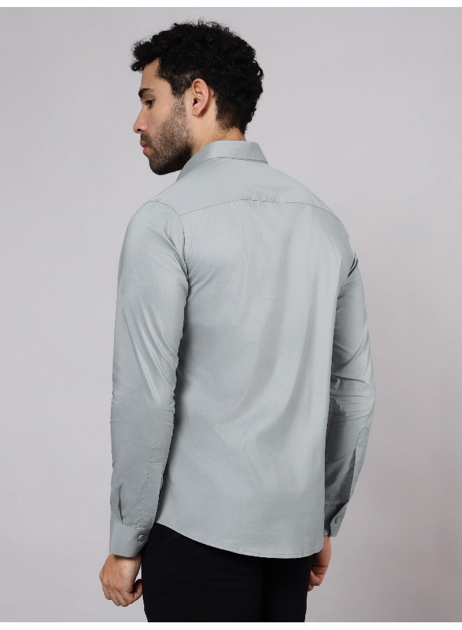 BEYOUNG Grey Plain Cotton Shirts - Image 4