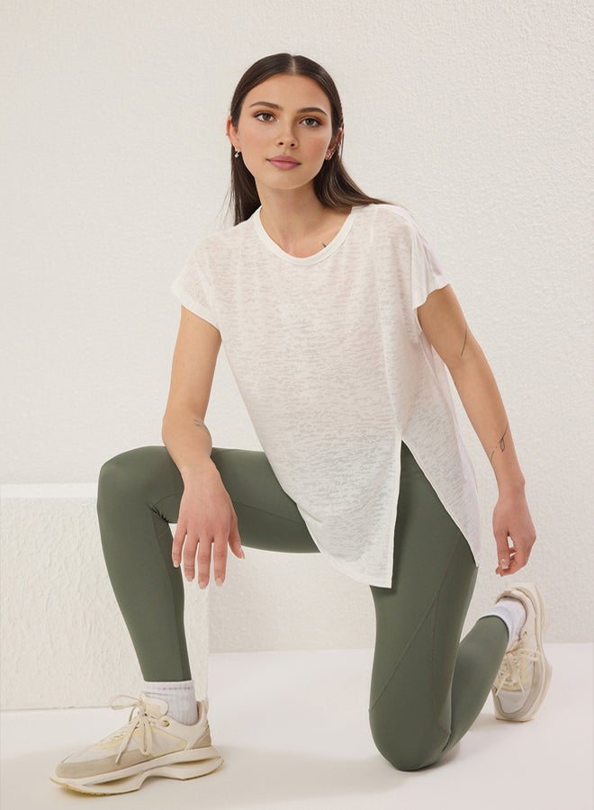 trendyol White Slit Detailed Sports Knitted T-Shirt  - Image 1