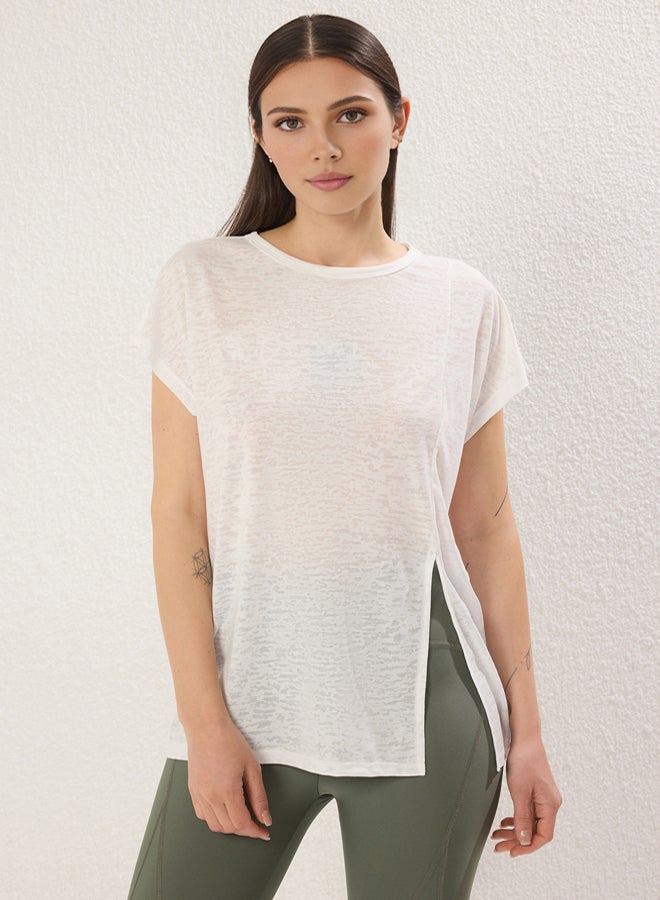 trendyol White Slit Detailed Sports Knitted T-Shirt  - Image 2