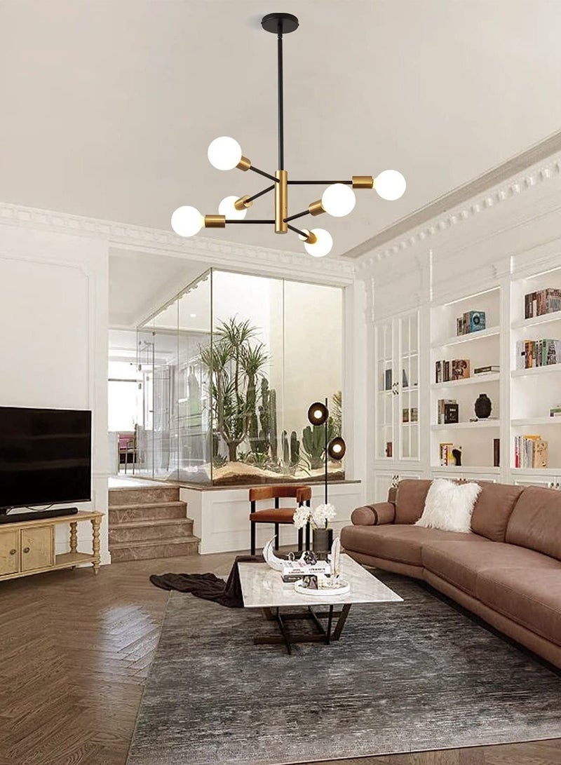 XiuWoo Modern Chandelier 6 Light Fixture Height Adjustable Mid Century Ceiling Chandelier Plating Finished Black and Gold Chandelier for Living Room Dining Bedroom Kitchen Foyer (Bulbs NOT Included)  - Image 3
