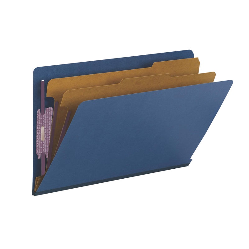 Smead 100 Recycled End Tab Pressboard Classification File Folder with SafeSHIELD Fasteners 2 Dividers 2 Expansion Legal Size Dark Blue 10 per Box 29784